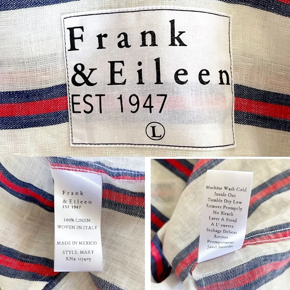 Frank & Eileen Mary Linen Shirt Dress Mini Red Navy White Stripe Large EUC - Picture 6 of 8